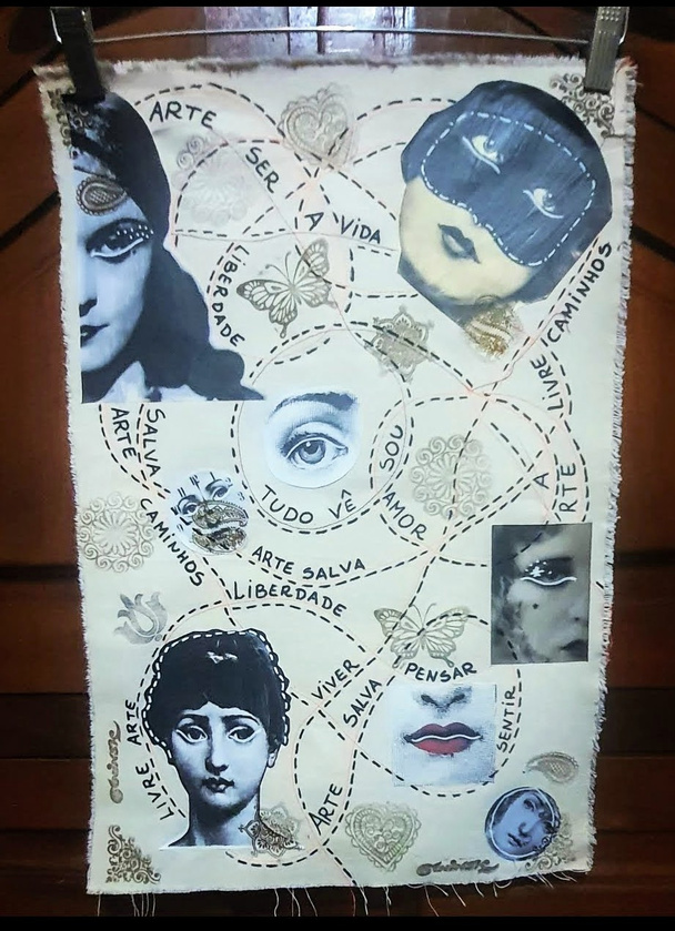 Painéis em algodão cru com técnica mista