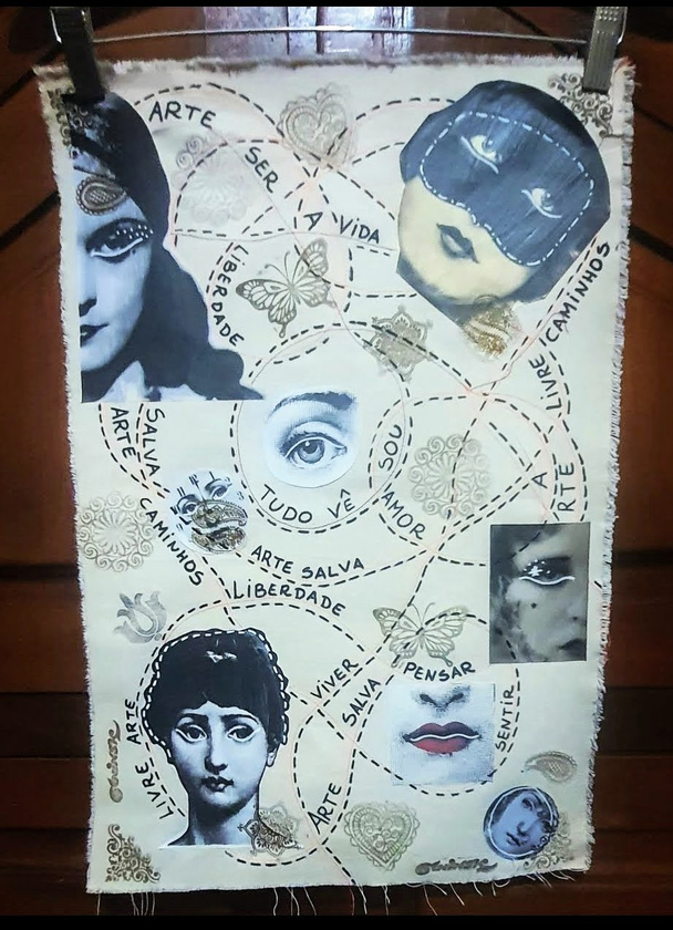 Painéis em algodão cru com técnica mista